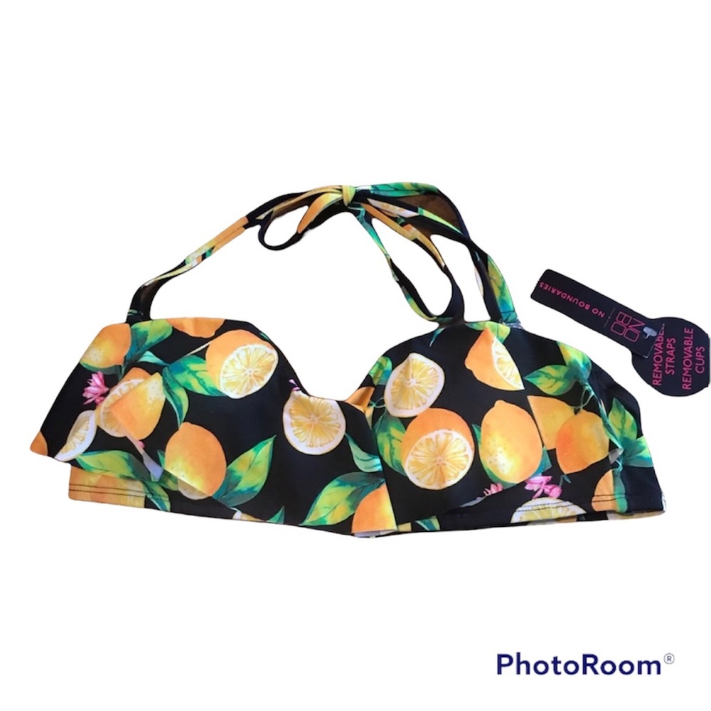 Bikini Yellow Black Lemons Top Swim Bathing Suit Juniors M 7/9 NWT TOP ONLY NEW
